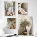 Natural Aesthetics Mediterranean Courtyard Retro Olive Plant Landscape Poster Canvas Printing Living Room Home Wall Decoration - Image 2