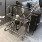 Transparent Glass Dining Car Trolley Home Kitchen Bar Wheel Table Foldable Side Table Living Room Bedroom Mobile Shelf Furniture - Image 4