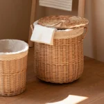 Willow Weaving Laundry Hamper Home Dirty Clothes Storage Basket with Cover Rattan Organizer for Laundry Room Bathroom Organizer - Image 3