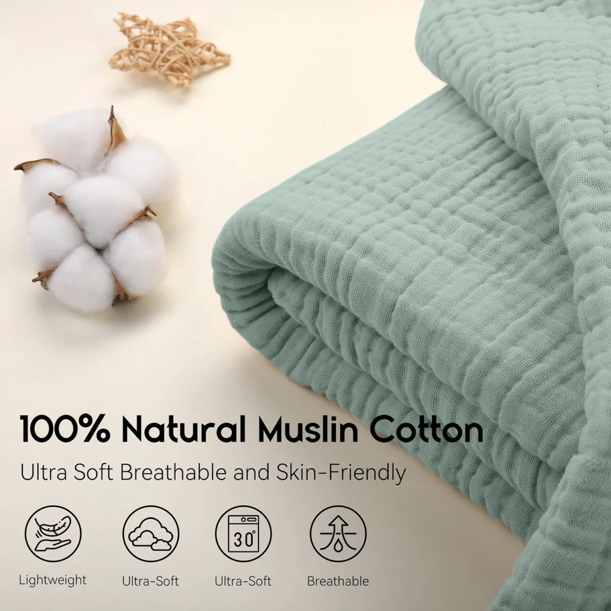 Battilo 100% Cotton Muslin Throw Blanket For Sofa 6 Layer Breathable Lightweight Boho Throws For Couch Bed Large Summer Blankets - Image 4