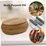 SEWS-Rattan Box Storage Baskets With Lid, Rattan Basket, Handwoven Round Woven Basket, Desktop Decorative Box For Home,Office - Image 2