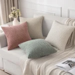 Green Pillow Covers Spring Decorations Boho Striped Corduroy Throw Pillow Cases Soft Plush Farmhouse Couch Cushion Case 45x45CM - Image 3