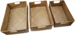woven Seaweed Storage Baskets Rectangular Organizer Boxes Pantry Storage Laundry Basket Lid Home - Image 3