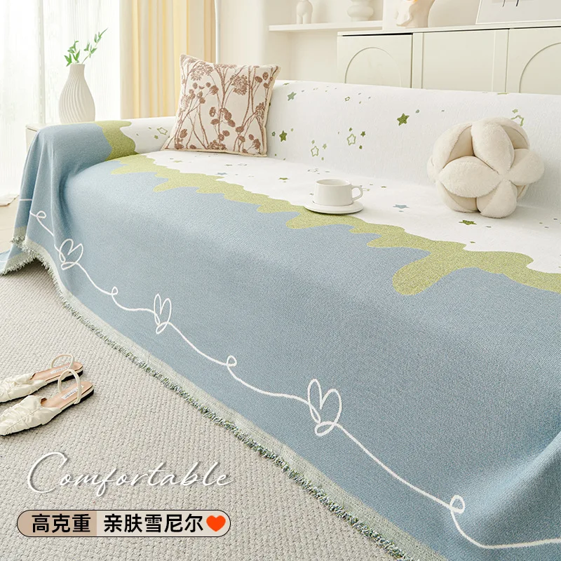 Kf-S849Ddaeae4D940F68307Af7F1Ea7054B3 Luxury Reversible Chenille Sofa Cover - Ocean Blue Elegance For All Seasons - Image 1