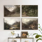 Rustic Mountain Gallery Wall Art Prints Vintage Forest Landscape Oil Painting Canvas Poster Nature Art Pictures Farmhouse Decor - Image 5