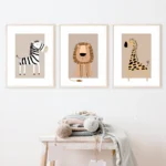 Set of 3 Bohemian Giraffe Toddler Mural Canvas, Zebra Forest Toddler Decoration, Interesting Lion Animal Printing Poster, Children's Forest Art Room, Toddler Printing, Toddler Decoration, Animal Toddler, Children's Room Decoration, Frameless - Image 5