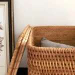Hand-Woven Rattan Laundry Basket with Cover Large Clothing Sundry Books Primary Color Storage Basket Home Supplies - Image 3