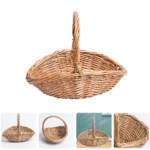 Wicker Picnic Basket Handle Empty Gift Basket Fill Open Top Market Harvest Baskets Garden Fruit Candy Wine Egg Gathering - Image 4