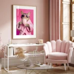 Animal Pink Cat Drinking Coffee Posters Canvas Painting Print Cat Art Room Home Kitchen Bar Cafe Room Wall Decor - Image 3