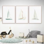 Nautical Minimalist Sailboat Canvas Art for Coastal Decor