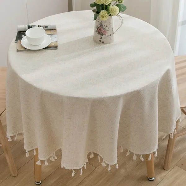 Nordic Simple Solid Color Round Tablecloth Cotton Linen Cloth Tassel Dust-proof Tablecloth Washable Living Room Table Decoration