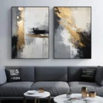 Sophisticated Abstract Black Gold Blue Canvas Art for Home - Image 5
