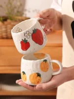 1 hand-painted ceramic coffee cup with fruit pattern, perfect for home, office, event gifts, holiday gifts, birthday gifts - Image 2