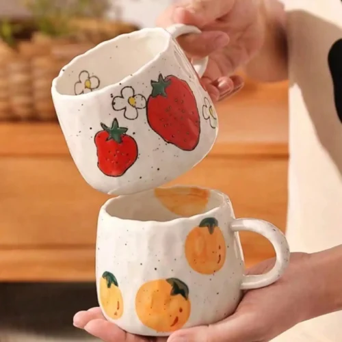 1 hand-painted ceramic coffee cup with fruit pattern, perfect for home, office, event gifts, holiday gifts, birthday gifts