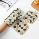 Stylish 4-Piece Cotton & Linen Oven Mitt Set for Safe Cooking - Image 2