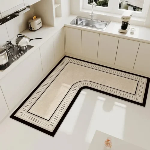 Light Luxury Simple Decorate Kitchen Carpet L-shaped Soft Mat Non-slip Oil-proof Waterproof PVC Easy To Clean Rug Ковер Tapis 러그