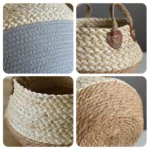 Chic Double-Handled Straw Flower Basket for Stylish Home Decor - Image 5