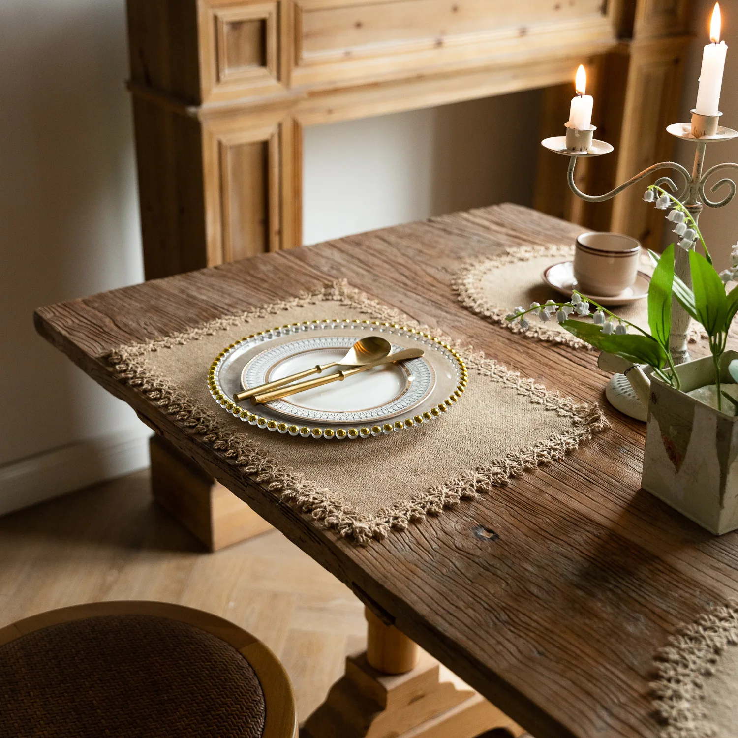2 PCS Braided Placemats Heat Resistant Jute Table Mats Farmhouse Woven Fabric Natural Place Mats for Decorations Indoor Outdoor 11 kf S87755daa139b4958b15f10e82c34269ch