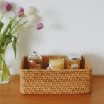 3 Sizes Rectangular Rattan Storage Baskets, Handmade Woven Nesting Wicker Baskets for Decor, Fruit Tray and Snack Storage Box - Image 4