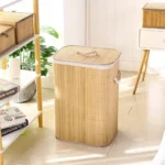 Corner Bamboo Laundry Hamper Foldable Laundry Basket with Lid Removable and Machine Washable Liner for Efficient Laundry - Image 4