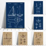 Nautical Blueprint Canvas: Unique Sailboat Wall Art Decor