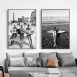 Chic Black & White Surfer Girl Canvas Art for Beach Lovers - Image 3