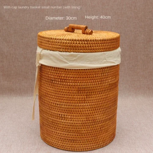 Natural Rattan Weaving Laundry Basket - Household Organizer for Toys and Dirty Clothes with Lid Simple and Aesthetic Hot Sale
