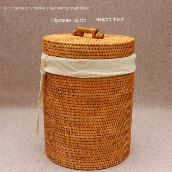 Natural Rattan Weaving Laundry Basket - Household Organizer for Toys and Dirty Clothes with Lid Simple and Aesthetic Hot Sale