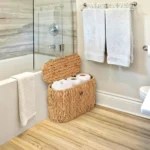 Toilet Paper Storage, Water Hyacinth Baskets with Lid, Toilet Paper Baskets for Storage Holder 6 Rolls, Papers Basket with Built - Image 5
