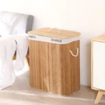 Corner Bamboo Laundry Hamper Foldable Laundry Basket with Lid Removable and Machine Washable Liner for Efficient Laundry