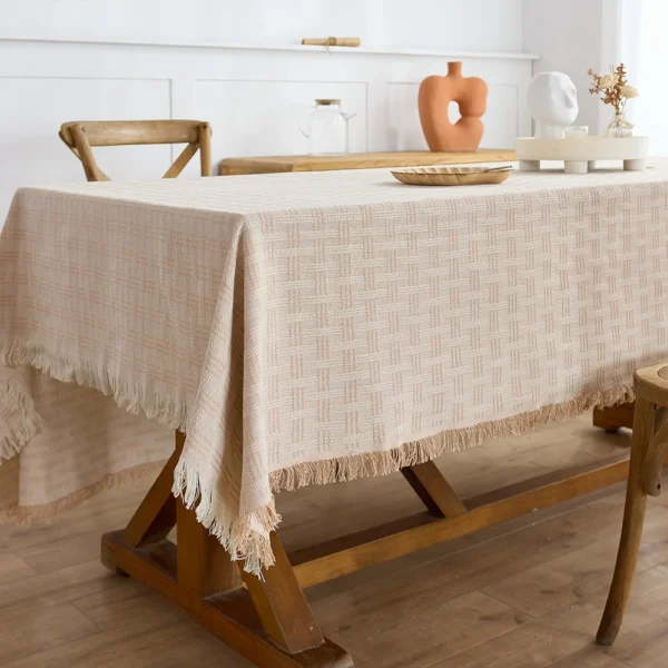Chic Cotton Linen Square Tablecloth with Tassels for Rustic Charm