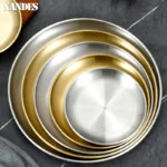 14/17/20/23/26/30CM Stainless Steel Bone Spitting Dish Gold Silver Shallow Tray Metal Dining Disc Round Plate Dessert Tableware