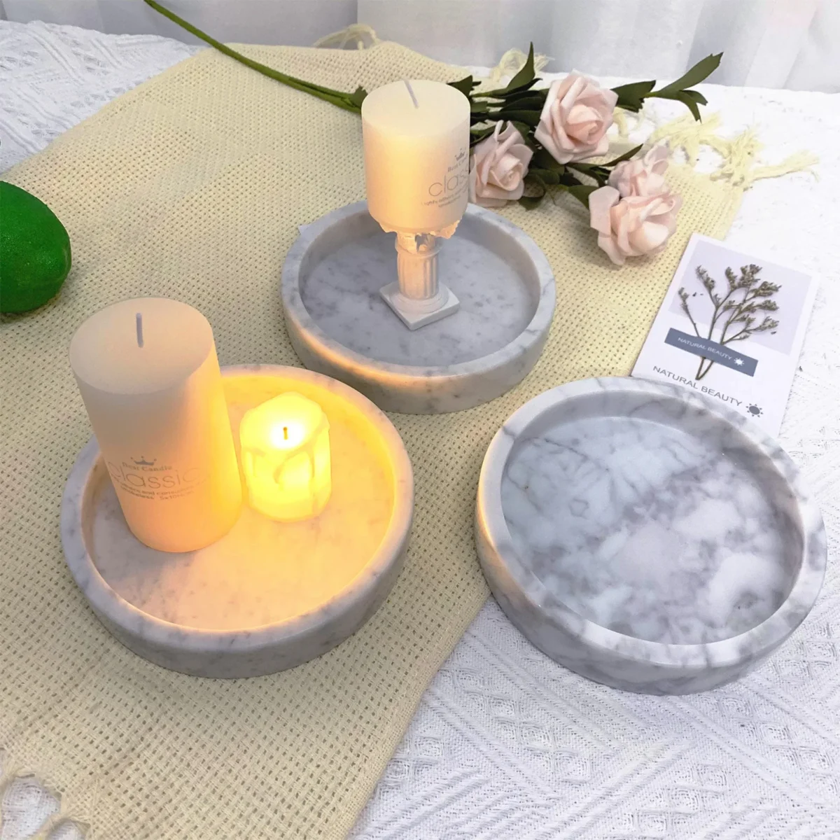 Small Round Travertine Tray, Natural Stone Jewelry Vanity Tray for Rings, Keys, and Coins, Compact Home Decor Organizer 15CM - Image 5