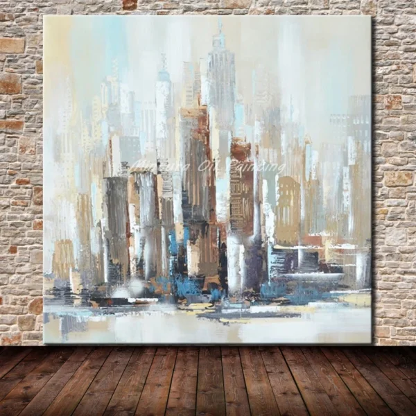 Arthyx Handpainted New York City Oil Painting On Canvas Modern Abstract Posters,Wall Art Picture For Living Room Home Decoration