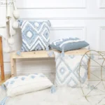 Embroidery Tassels Pillow Cover Geometric Blue White Home Decor Cushion Cover PillowCase Pillow Sham 30x50cm/45x45cm