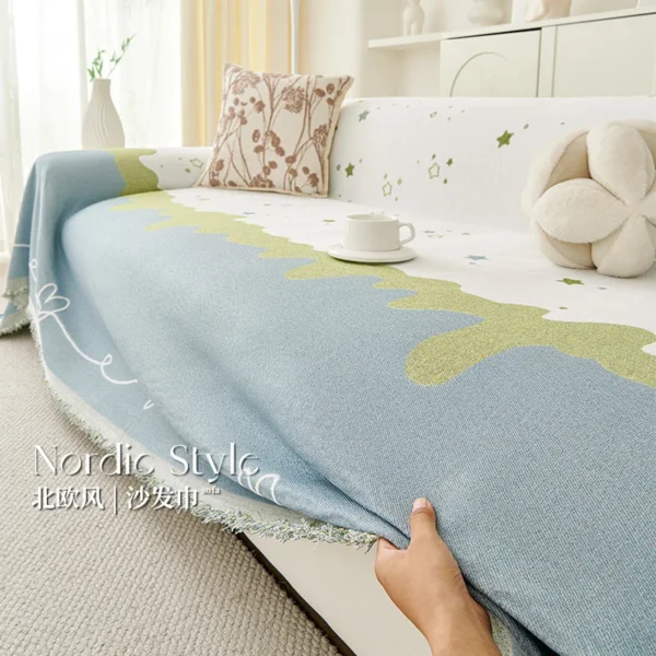 Luxury Reversible Chenille Sofa Cover - Ocean Blue Elegance for All Seasons