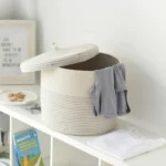 Cotton Foldable Laundry Basket with Lid for Clothes Toys Woven Collapsible Hamper Home Storage Organizer for Living Room Bedroom - Image 3