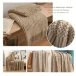 Khaki Gift Knitted Blanket with Tassels Chunky Vintage Luxury Farmhouse Throw Bedspread Oversized Blanket Cover Manta Para Sofa - Image 4