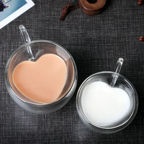 Heart Love Shaped Glass Mug Double Wall Coffee Cup Insulated Tea Milk Lemon Juice Water Cup Heat Resistant Drinkware Lover Gift