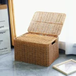 Woven Sundry Storage Box Lid Organizer for Clothes and Toys Decorative PP Rattan Container Household Basket with Elegant Design