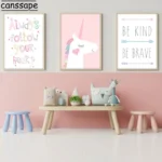 Rainbow Art Prints Unicorn Canvas Painting Pink Wall Poster Nursery Wall Pictures Nordic Posters Baby Girl Room Decoration - Image 4
