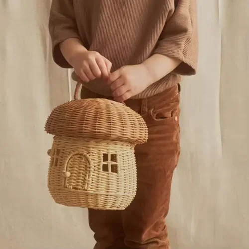 Castle Mushroom Rattan Handmade Basket Vacation Picnic Baskets Photo Props Beach Straw Bags Kids Acorns Handbag Woven Tote Bags