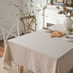 Elegant Cotton Linen Tablecloth with Tassels & Jute Lace Decor - Image 3
