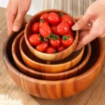 Acacia Wooden Fruit Salad Bowl, Japanese Style Rice Bowl, Single Wooden Ramadan Tableware, Utensils for Kitchen, Wood Soup Bowls - Image 6