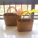 Seaweeds Woven Portable Flower Basket Handbag Durable Laundry Basket Market Bag for Outing Picnic Clothes Storage - Image 5