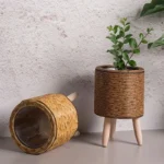 Charming Rustic Rattan Planter With Wooden Legs - Versatile Woven Storage Basket For Indoor/Outdoor Plants & Decor - Image 6