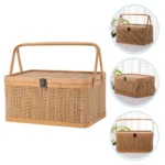 1Pc Woven Bamboo Basket Durable Storage Container Kitchen Garden Harvest Picnic Fruits Vegetable Egg Holder Shopping Bag With - Image 3