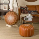 Moroccan PU Leather Pouf Embroider Craft Hassock Ottoman Footstool Cover Round Artificial Leather Pouffe Cushion Unstuffed - Image 4