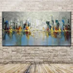 Arthyx Large Handpainted Knife City Building Oil Painting on Canvas Modern Abstract Posters Wall Picture For Home Decor No Frame