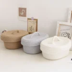 Simple Desktop Storage Baskets Lid Handmade Woven Remote Control Organize Boxs Multifunctional Sundries Cosmetics Container Item